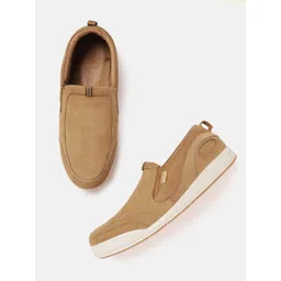 Woodland Men Camel Brown Leather Solid Slip-On Sneakers