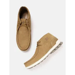 Woodland Men Camel Brown Nubuck Mid Top Sneakers