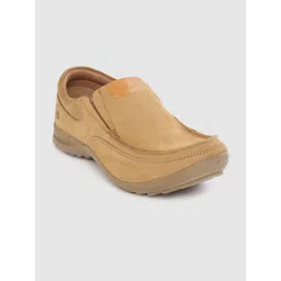 Woodland Men Camel Brown Nubuck Solid Slip-On Sneakers