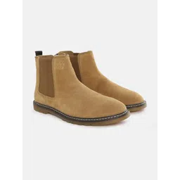 Woodland Men Camel Brown Solid Leather Chelsea Boots