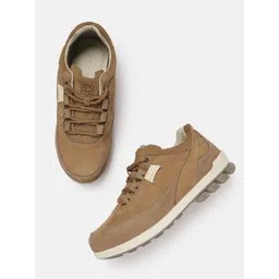 Woodland Men Camel Brown Solid Leather Sneakers