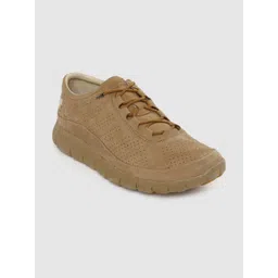 Woodland Men Camel Brown Suede Perforated Sneakers