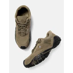 Woodland Men Khaki Solid Leather Sneakers