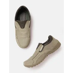 Woodland Men Khaki Solid Slip-On Sneakers