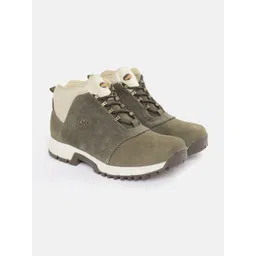 Woodland Men Nubuck Leather Colourblocked Mid-Top Sneakers