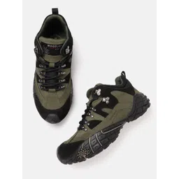Woodland Men Olive Green & Black Colourblocked Sneakers