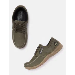 Woodland Men Olive Green Solid Leather Sneakers