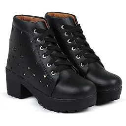 Woomen's Boots Shoes Multi Star Design Fashion Casual Boot High Ankle Heel for Girls Boot (Size UK4, Black)