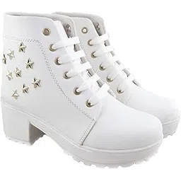 Woomen's Boots Shoes Star Design Fashion Casual Boot High Ankle Heel for Girls Boot (Size UK7, White)
