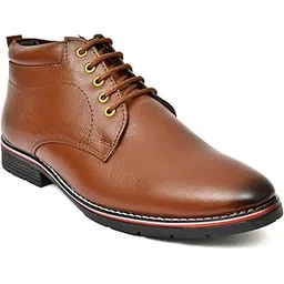 WROC Men's Leather Lace Up Ankle Boots | TPR Sole | Plain Toe Dress Boots | Formal Casual Office Wear Business Shoes
