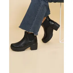 XE Looks Women Mid Top Platform Heel Chelsea Boots