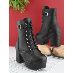 XE Looks Women Synthetic Leather Comfortable Block-Heeled Casual Chunky Boots