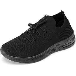 Xplore Women’s Lightweight Breathable Knit Walking & Running Shoes – Full Black
