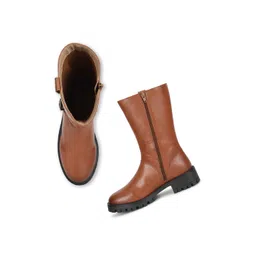 yoho Women High-Top Block Heel Winter Boots With Buckle Detail