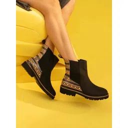 yoho Women Mid Top Digital Printed PU Chelsea Boots