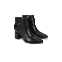 yoho Women Mid Top Pointed Toe Block Heel Regular Boots With Buckle Detail