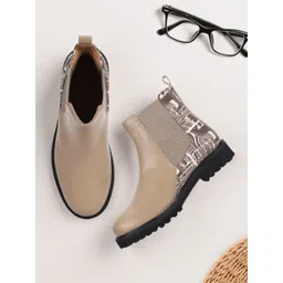 yoho Women Printed High-Top Lightweight Round Toe Block Heeled Chelsea Boots