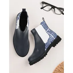 yoho Women Printed High-Top Lightweight Round Toe Block Heeled Chelsea Boots