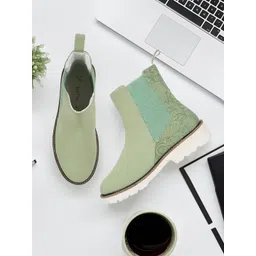 yoho Women Printed PU Mid-Top Chelsea Boots
