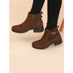 yoho Women Round Toe Block Heel Chelsea Boots