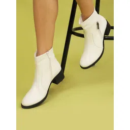 yoho Women Textured Slip-On Block-Heeled Winter Boots