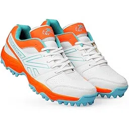 Z16 Cricket Shoes, White Orange Turquoise, Rubber Cleats
