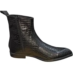 Zipper Chelsea Boot | Handmade Stylish Black Leather Zip Chelsea Boot | Premium Croco Print Formal Shoes Size UK 6-11 | Soft Cushioned Insole & Slip-Resistance