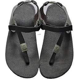 Zivo Unisex Minimalist Running and Hiking Barefoot Sandals, Black/Grey/Green, Vegan Leather, Zero Drop, Waterproof, Ankle Support, Outdoor Adventure, Size 8