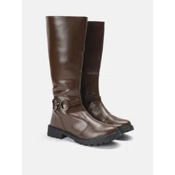 ZORI WORLD Women Buckle Detail Block Heel High-Top Boots