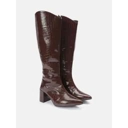 ZORI WORLD Women Croc-Textured High-Top Boots