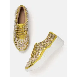 ZORI WORLD Women Textured Embellished Sneakers